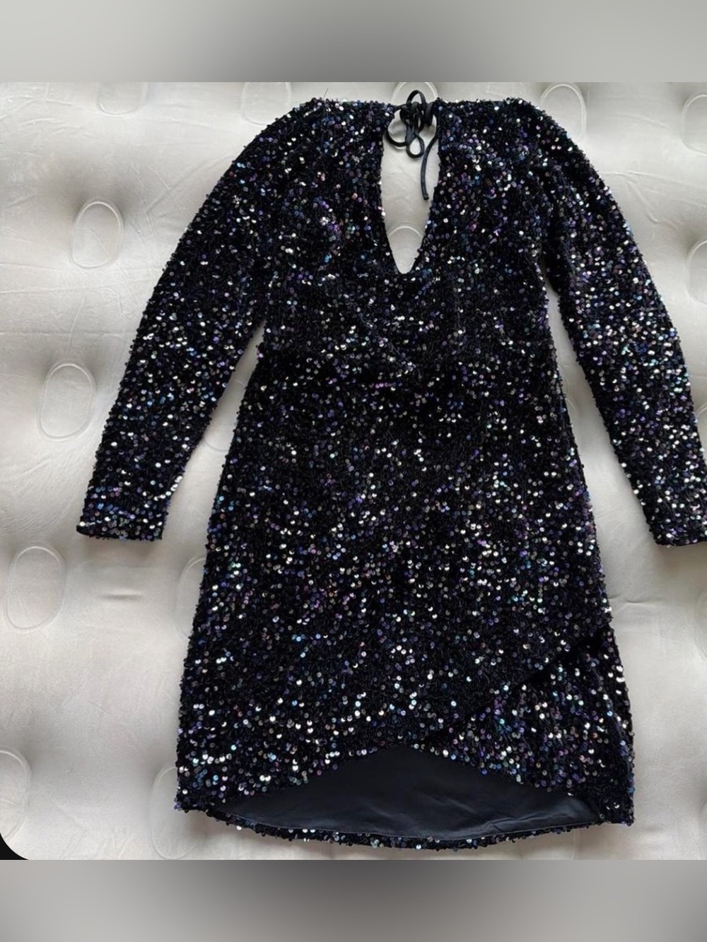 Betsey Johnson Black Sequin Long-Sleeve Keyhole Dress